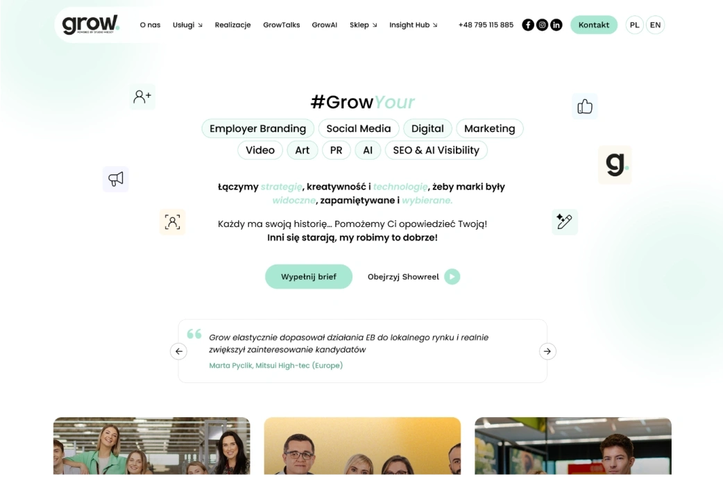 Strona agencji Grow po redesignie
