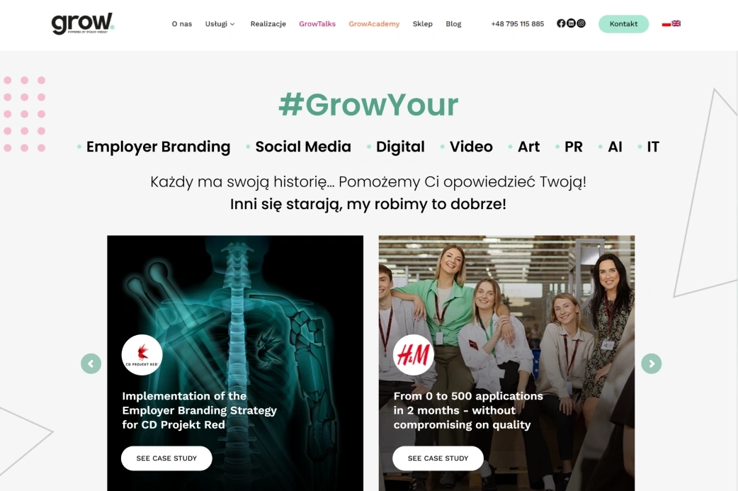 Strona agencji Grow przed redesignem